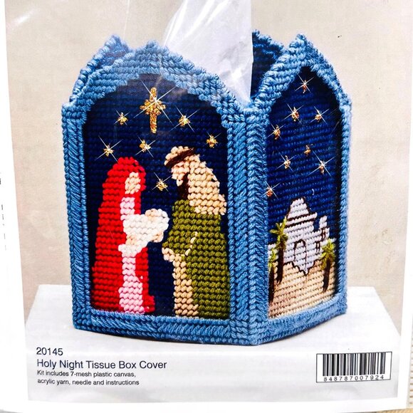 Mary Maxim Holy Night Plastic Canvas Tissue Box Cover Kit - New/Sealed - Picture 2 of 4